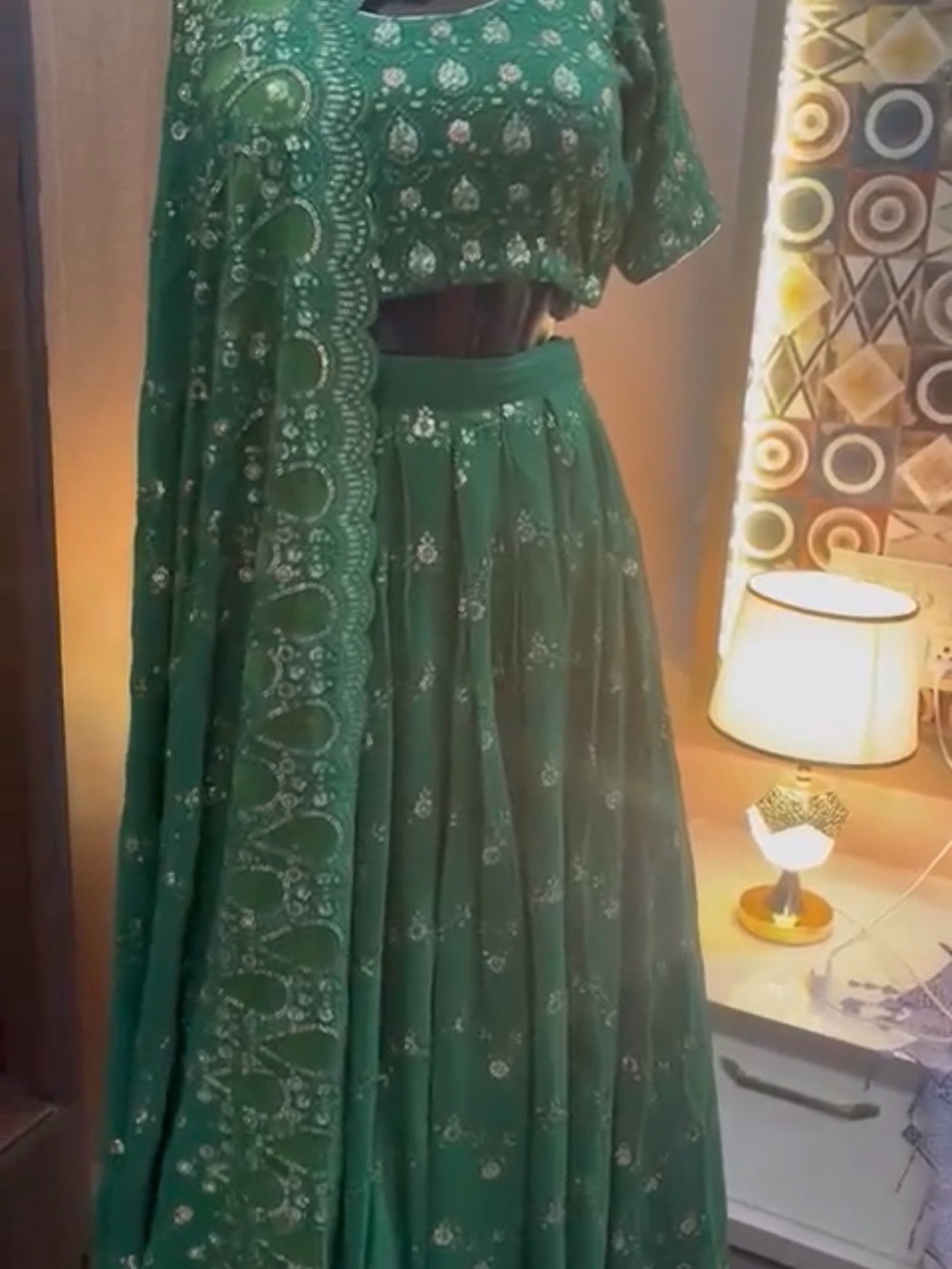 Elegant Green Embroidered Women's Lehenga Skirt Set